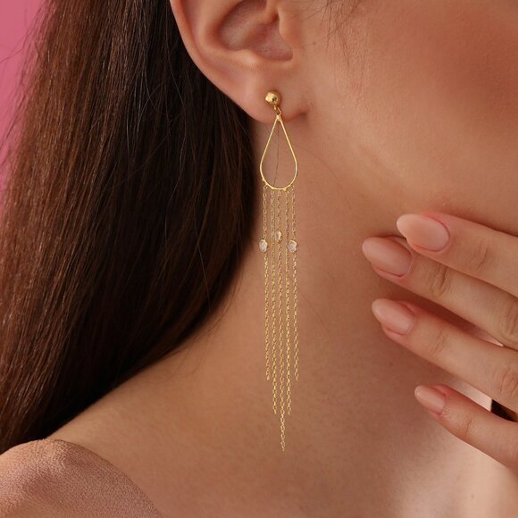 Gilaym jewellery Jewelry - 925K Silver Earrings Minimalist Design 14K Gold Filled Hand Chain Earrin…